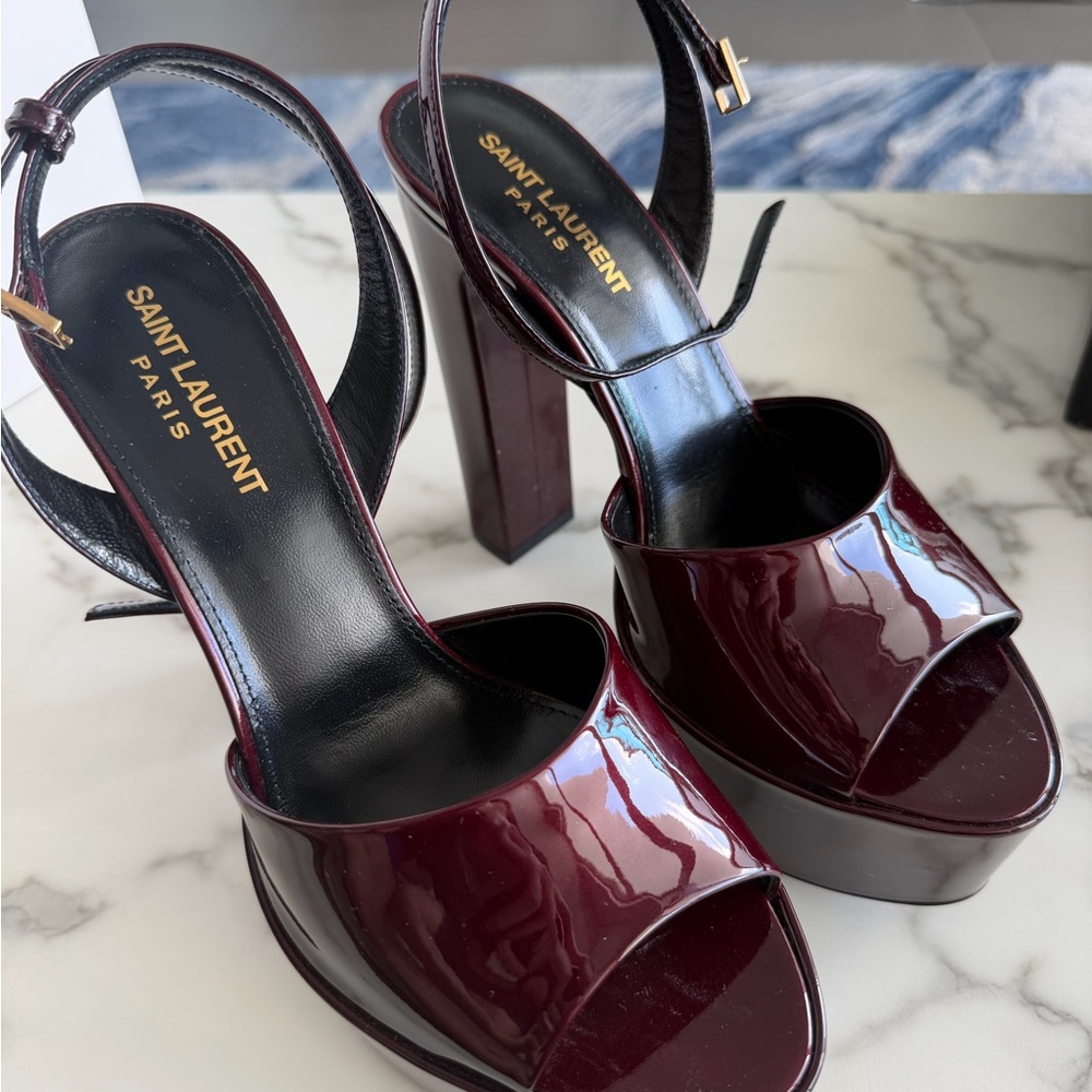 Saint Laurent Dark Red Platform Sandals - Picture 6 of 7